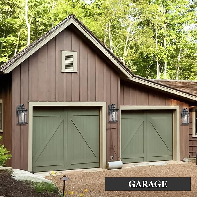 Darkaway Outdoor Porch Lights Wall Mount, Outdoor Light Fixtures Sconces Wall Lighting with Seeded Glass Waterproof Exterior Lights for Patio Yard House Hallway Doorway Garage(2 Pack, Black)