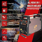 LOTOS MIG225SP MIG Welder with Aluminum Spool Gun, 225A 110/220V, 6 in 1 Gas MIG, Spool Aluminum, Gasless Flux Core, Stick, Lift TIG, Spot, Multi Process Welding Machine Auto Synergistic Setting