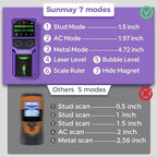 SUNMAY Stud Finder Wall Scanner - 7 in 1 Stud Detector Center Finder for Wood Metal AC Wire Joist Pipe Detection, Electronic Stud Sensor with Laser Level, LCD Display, Bubble Level & Ruler