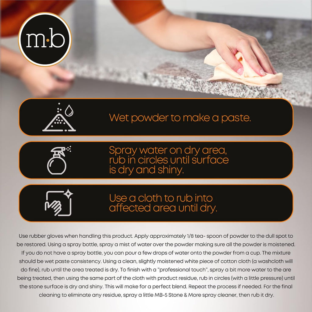 MB-11 Professional Marble Polish, Polishing Kit, Polishing Powder Etch Remover and Cleaner, Quartz Polishing Compound with Microfiber Cloth