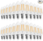 Candelabra Light Bulbs 40 watt Equivalent, E12 LED Bulb Dimmable Chandelier Bulbs, B10 Candle Light Bulbs 2700K Soft White, 90+CRI, 400LM, Cear Glass, 24 Pack