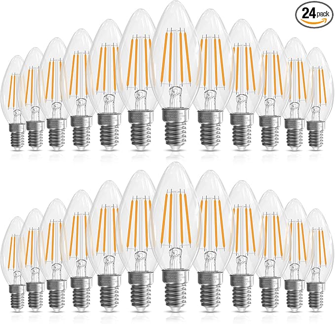 Candelabra Light Bulbs 40 watt Equivalent, E12 LED Bulb Dimmable Chandelier Bulbs, B10 Candle Light Bulbs 2700K Soft White, 90+CRI, 400LM, Cear Glass, 24 Pack
