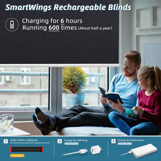 SmartWings Motorized Smart Blinds with Remote, Custom Automatic 100% Blackout Roller Shade Compatible with Alexa/Homekit/Google, Electric Smart Blinds for Indoor Windows, Eclipse Onyx Black