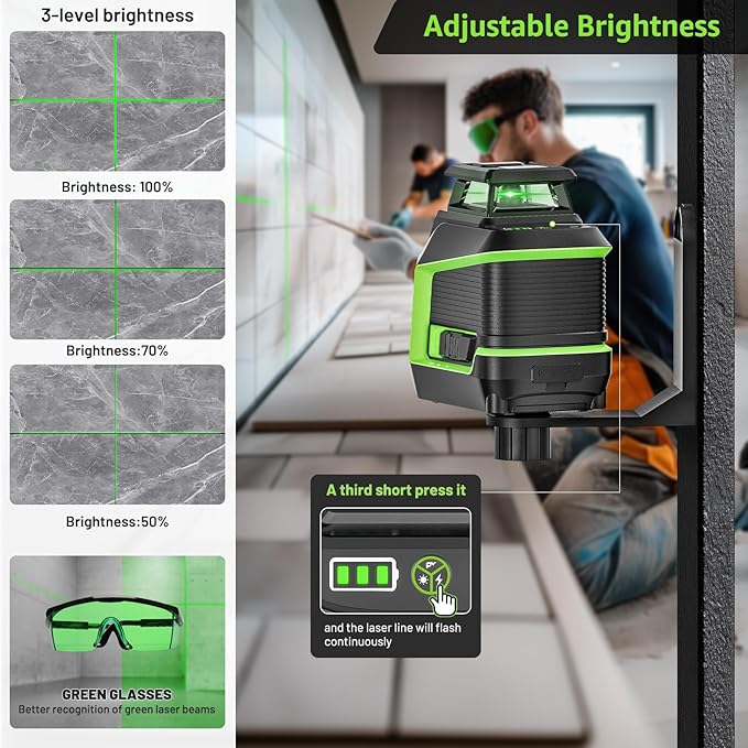 Huepar 360° Laser Level with Tripod 60in, 82Ft - 165Ft Self Leveling Laser Level with Pulse Mode, 3 Brightness Levels Rechargeable Li-ion Battery Green Line Laser Leveler Tool for DIY Indoor Project