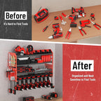 Metal Power Tool Organizer Rack Wall Mount, Garage Tool Drill Storage Shelves with Screwdriver Plier Holder (Red, 8 Drills Holder)