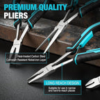 DURATECH 4PCS Long Reach Pliers Set with Pouch - Needle Nose, Diagonal, Linesman and Flat Nose, Mini Extra Long Pliers Set for Jewelry Making, Wire Bending and Object Gripping on Narrow Space