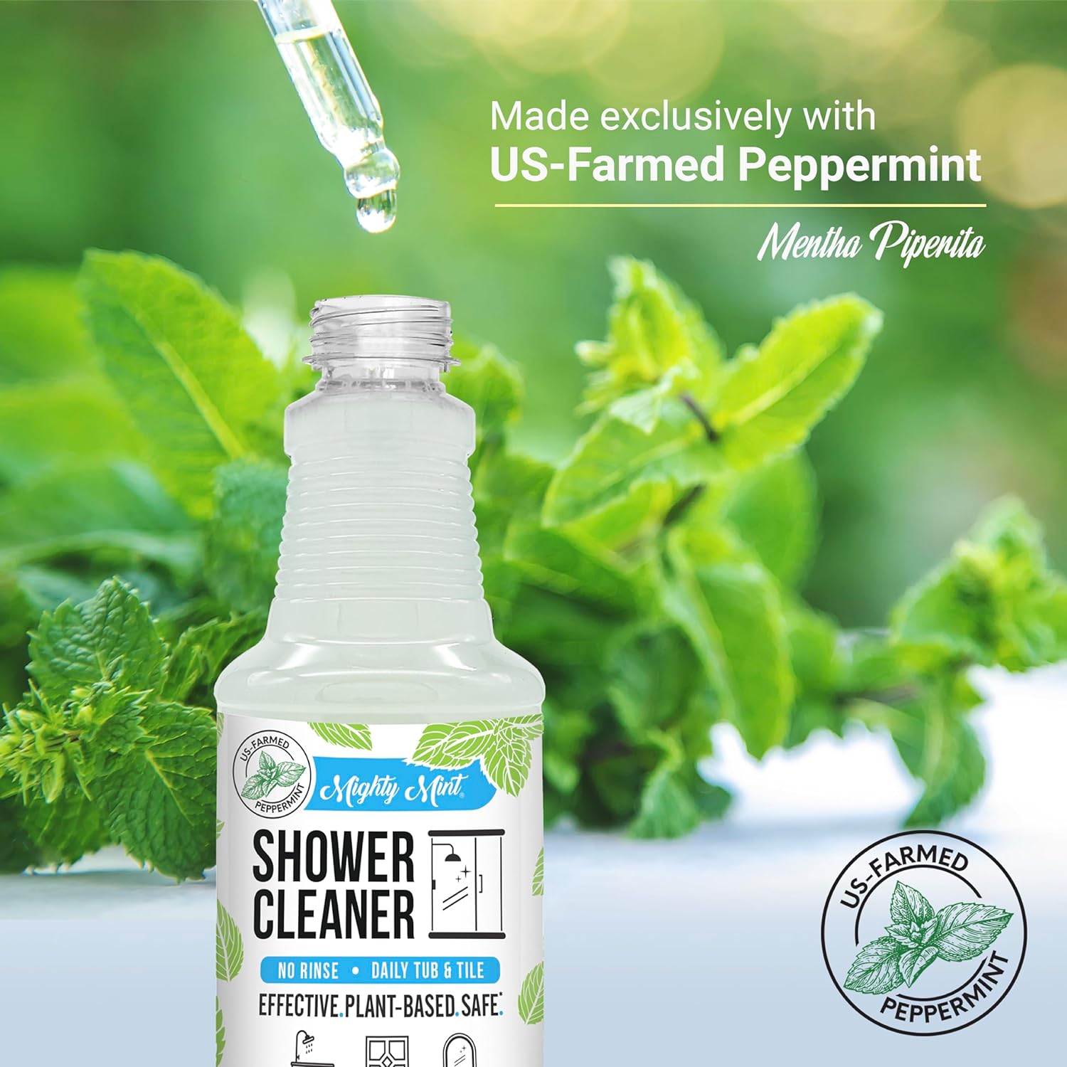 Mighty Mint Shower Cleaner, No-Rinse, No-Scrub, Daily Spray for Glass, Tile, Grout, Fresh Peppermint Scent, 16oz