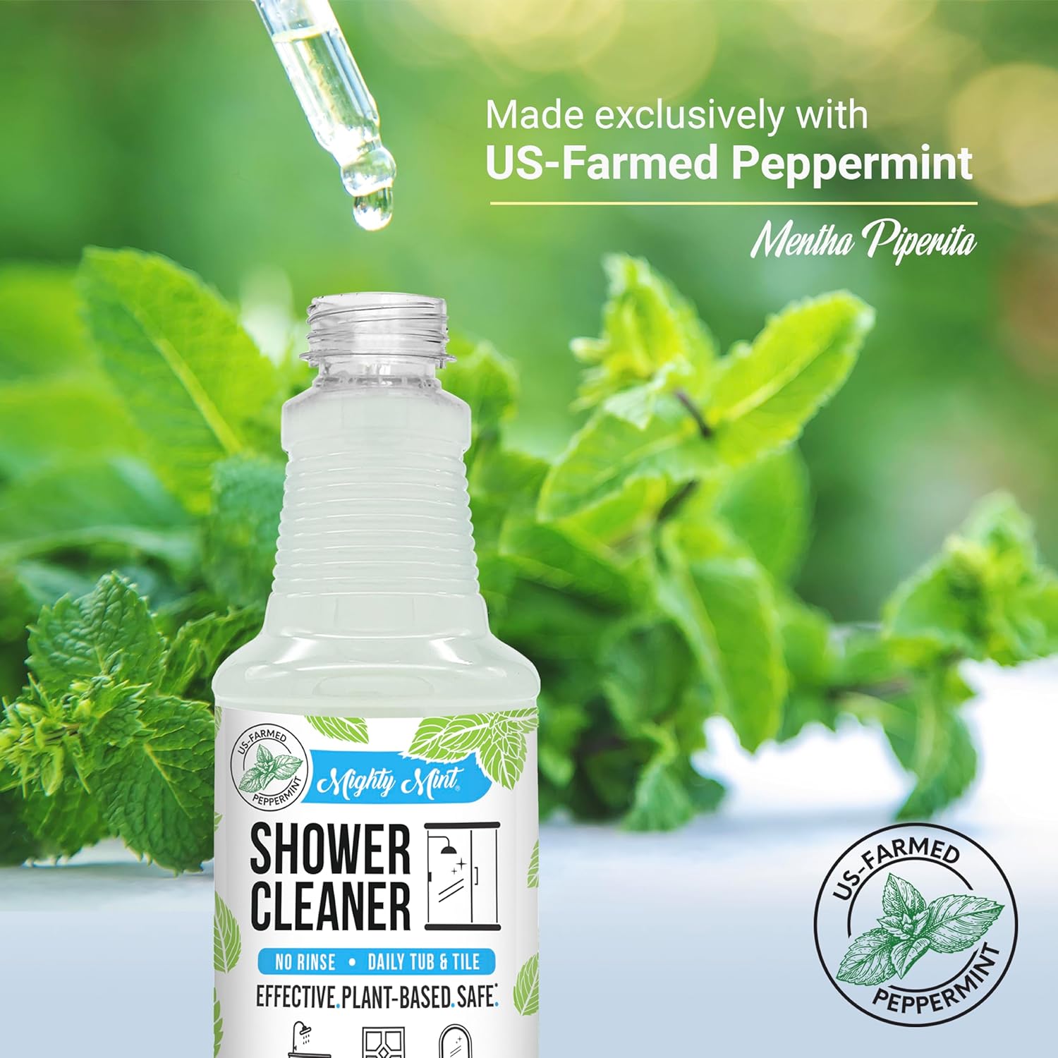 Mighty Mint Shower Cleaner, No-Rinse, No-Scrub, Daily Spray for Glass, Tile, Grout, Fresh Peppermint Scent, 16oz (Pack of 2)