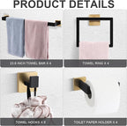 Gisafai 20 Pcs Bathroom Hardware Accessories Set 23.6 Inch Bath Towel Bar Kit Stainless Steel Bathroom Hardware Set Towel Racks Ring Hooks Paper Holder for Wall Mounted (Black Gold)