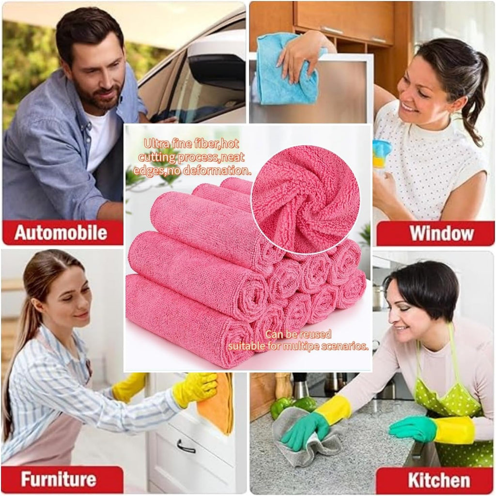 11x11 Inch Slim Microfiber Cleaning Cloths, 30-Pack - Flexible for Tight Spaces (Car Vents/Glass Edges), Lightweight & Scratch-Free, Washable for Kitchen/Bathroom/Car (Pink)