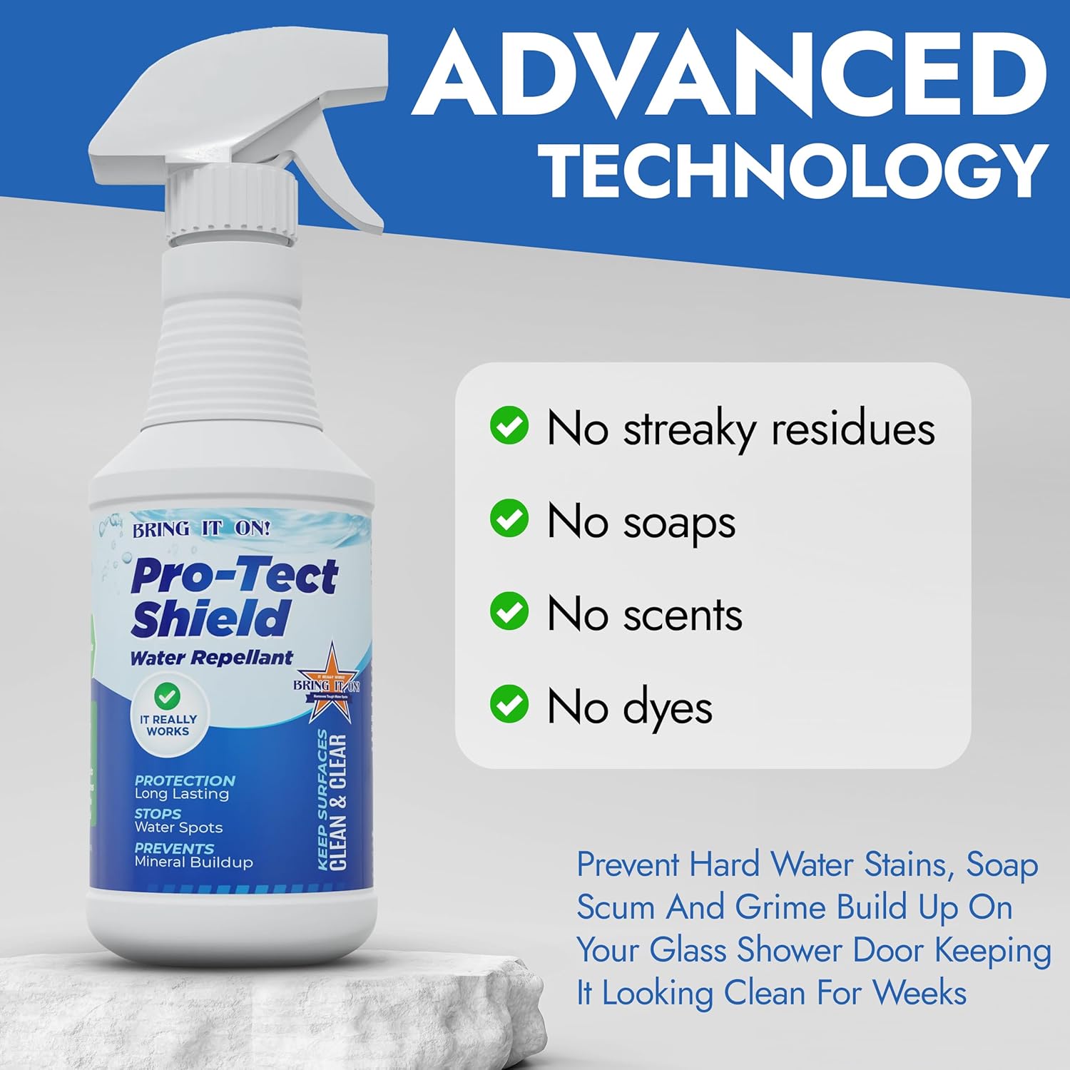 BRING IT ON! CLEANER Professional Hard Water Stain Remover & Glass Shield Sealant - Tiles, grout, Windows, Fiberglass, Chrome, Tubs, Toilets