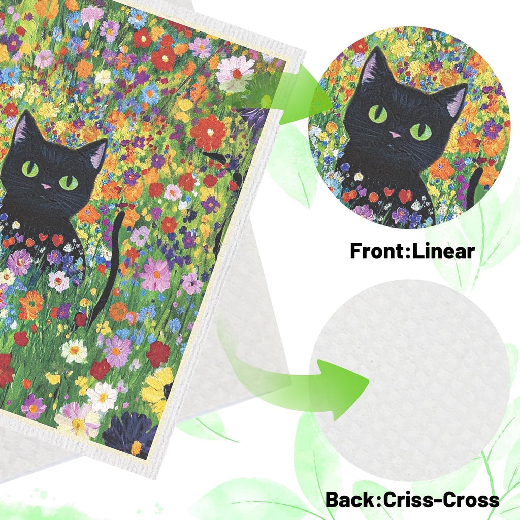 Swedish Dishcloths for Kitchen, 6 Pack Oil Painting Black Cat Reusable Paper Towels Washable, Absorbent Dish Rags for Washing Dishes Housewarming Gifts