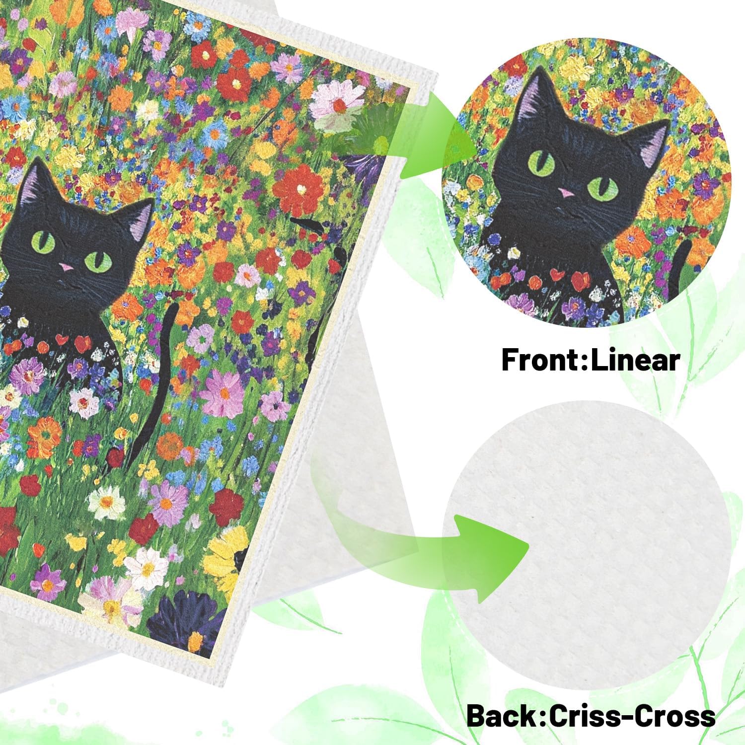 Swedish Dishcloths for Kitchen, 6 Pack Oil Painting Black Cat Reusable Paper Towels Washable, Absorbent Dish Rags for Washing Dishes Housewarming Gifts