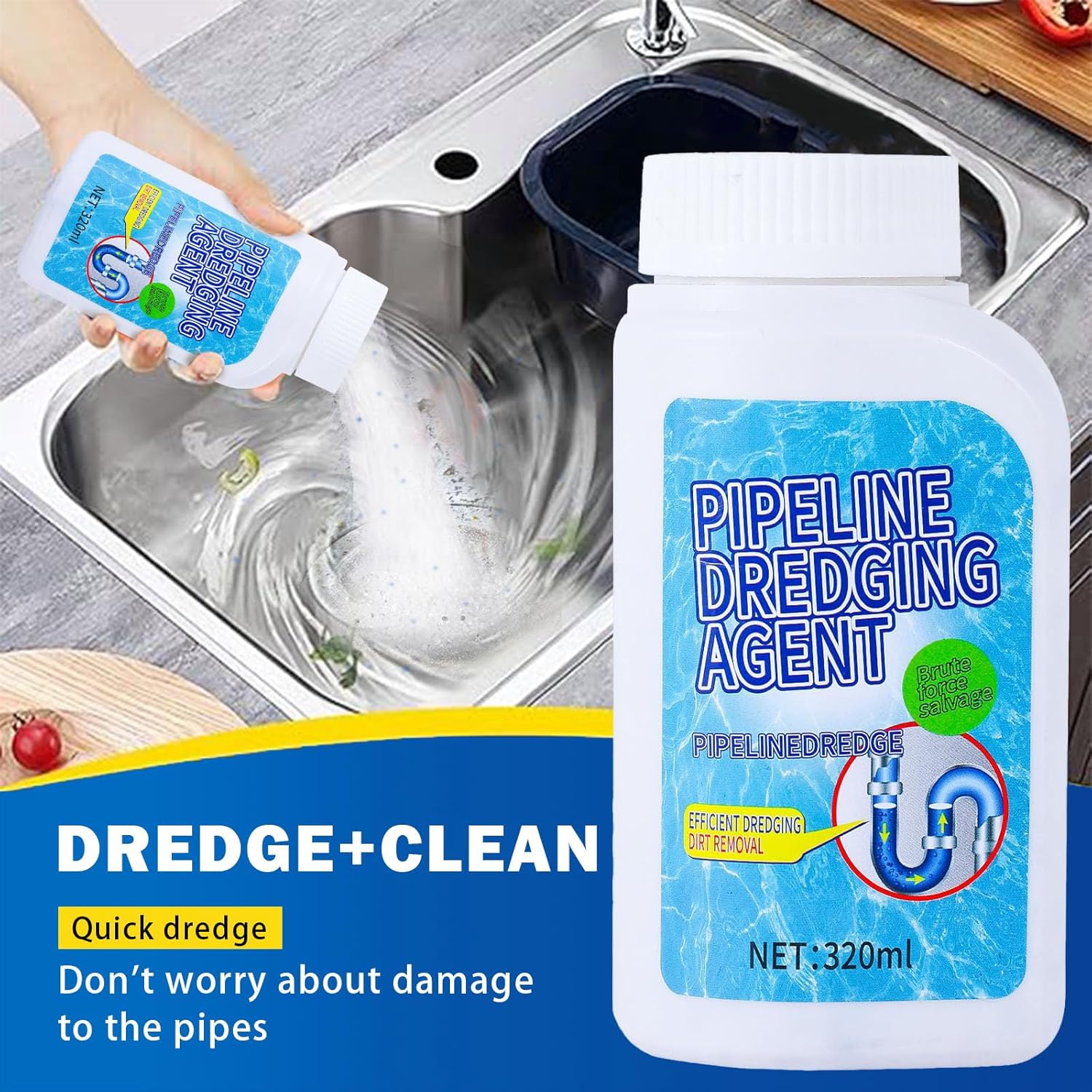 Drain Clog Remover, Pipeline Dredging Agent, Powerful Quick Cleaning Drain Toilet Cleaner Tool, Unclog Toilet Clog And Kitchen Sink Pipe Unblocker Powder