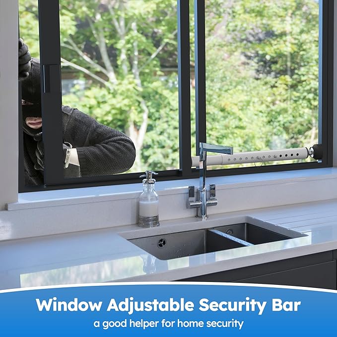 WooFog（Short）Security Bars for Sliding/Vertical Window, Adjustable Window Jammer Bars Security Inside,（Small）Window Guards for Home Security, 11" to 18" Anti Theft Window Safety Lock Bar -White 4 Pcs