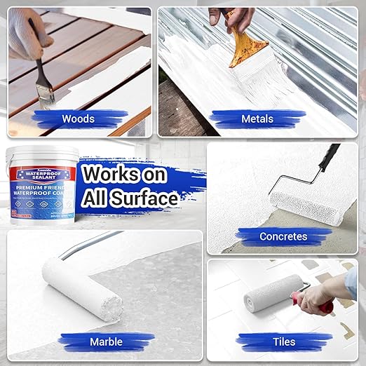 Polyurethane Waterproof Coating, Bright White, Multi-Surface Leak Repair Roofs, Showers, Windows, Basements, Indoor and Outdoor Liquid Water Proof Sealant, 0.4 Gallon
