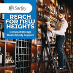 Step Ladder 3 Step Folding, Decorative - Beautiful Mahogany & Black Aluminum, Ultra Slim Profile, Anti Slip Steps, Sturdy-Portable for Home, Office, Kitchen, Photography Use,by SORFEY