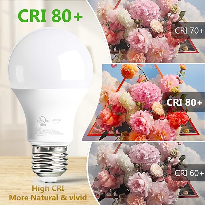 dalattin 12 Pack A19 LED Bulbs,9W Equivalent 60 Watts,E26 Base,Soft White 2700K, 800 LM, Non-Dimmable, Efficient Energy Saving Lights for Living Room,Office,80+ CRI,120V, UL Listed