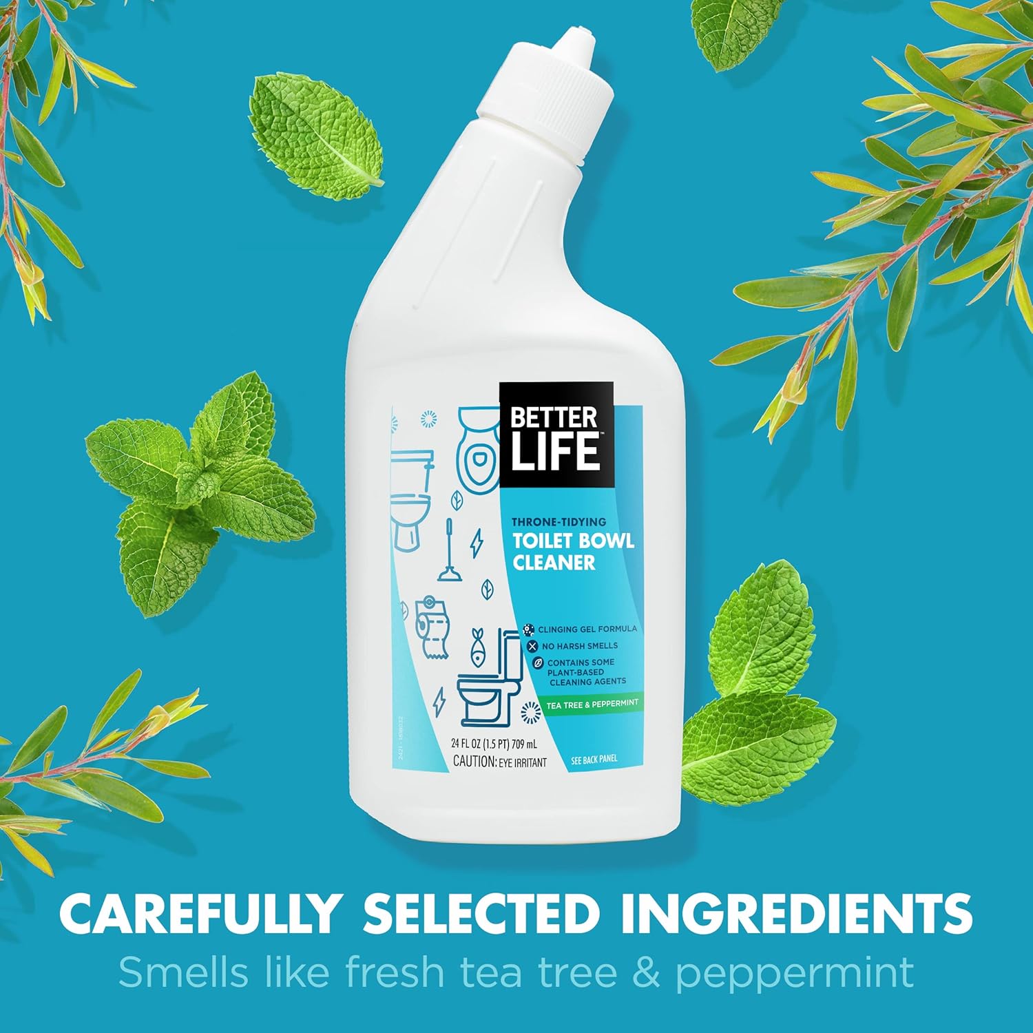Better Life Toilet Bowl Cleaner, Plant-based, Stain & Odor Remover, Tea Tree & Peppermint Scent Cleaning Gel, Liquid Bathroom Cleaners for Household, 24 Oz, Pack of 2