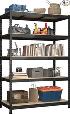 6 Packs 48" W x 24" D x 72" H Adjustable Garage Storage Shelves - 5-Shelf Heavy Duty Shelving Unit, Metal Utility Storage Organizer Racks for Warehouse Pantry Closet Kitchen, Black