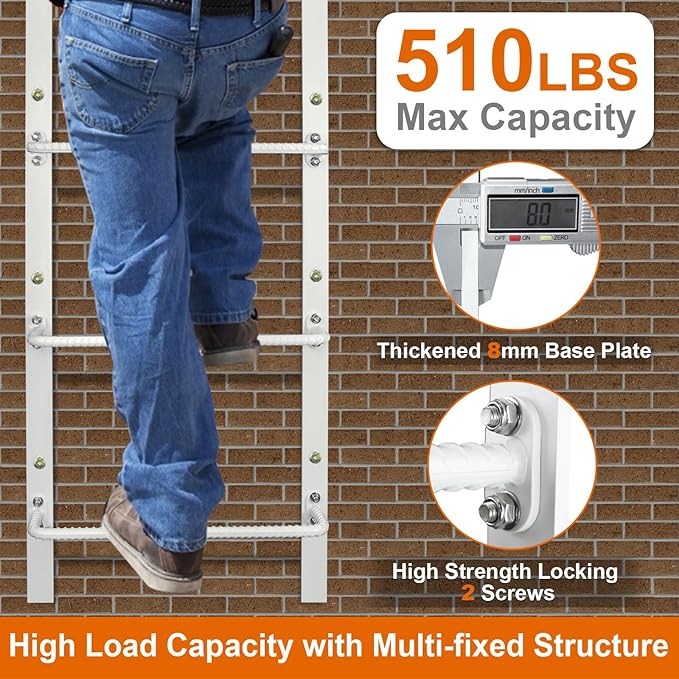 3-Rung Window Well Ladder Hooked, Heavy Duty Steel Wall Mounted Ladder, Powder-Coated Basement Egress Window Ladder 34.2" Lx17.9 W, White