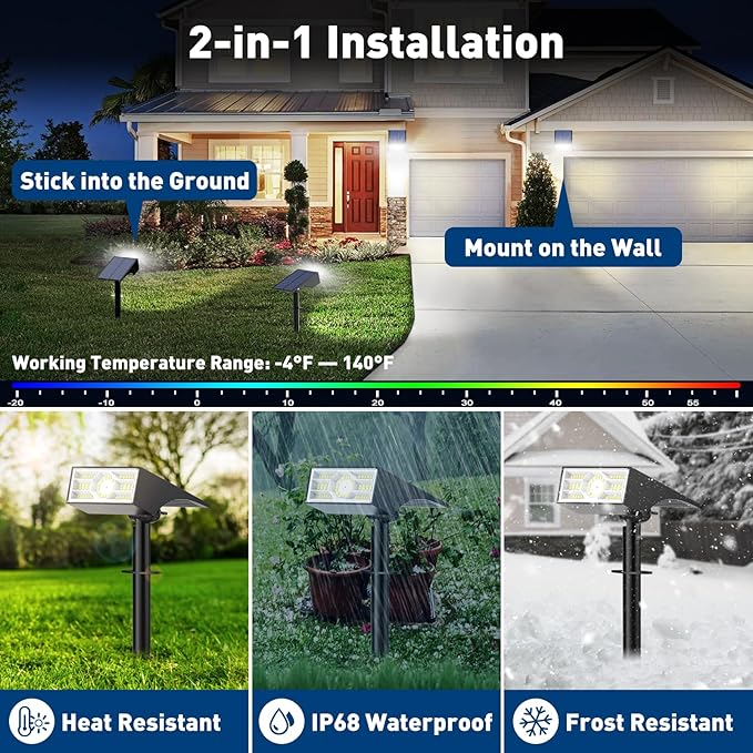 Solar Spot Lights Outdoor,6 Pack/56 LED Outdoor Lights for Yard Waterproof IP68, 4 Lighting Modes Solar Landscape Spotlights, Auto On/Off Solar Powered Flood Lights Garden Pathway,Cool White