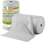 Microfiber Cleaning Cloths Roll, 75 Pack Tear Away Microfiber Towels Roll, 12" x 12" Lint Free Rags, Reusable Cleaning Cloths, Washable, Scratch Free,Ultra Absorbent Dish Rags(Grey Ripple)