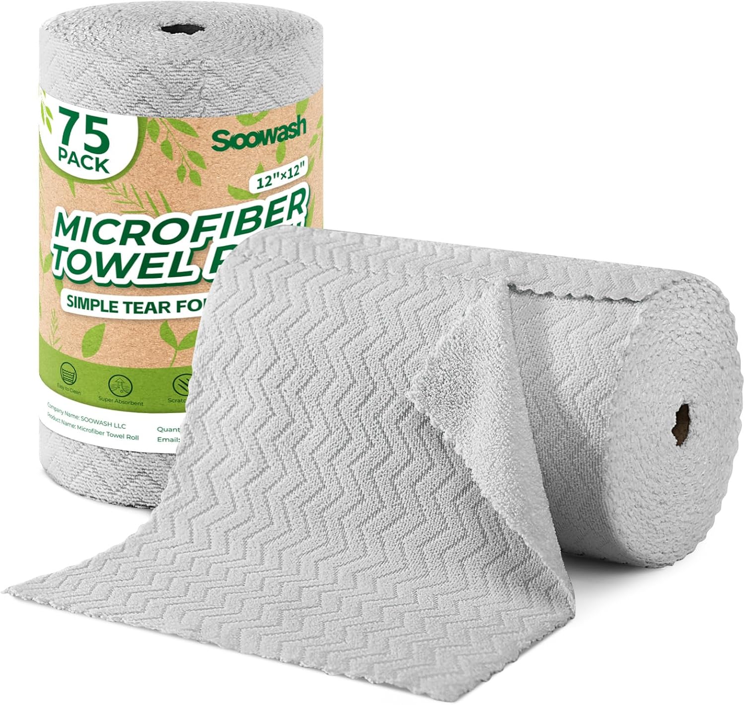 Microfiber Cleaning Cloths Roll, 75 Pack Tear Away Microfiber Towels Roll, 12" x 12" Lint Free Rags, Reusable Cleaning Cloths, Washable, Scratch Free,Ultra Absorbent Dish Rags(Grey Ripple)