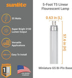 Sunlite 30395 F35T5/865 5 Foot T5 Linear Fluorescent Lamp, 35 Watts, 3100 Lumens, 6500K Daylight, Miniature G5 Bi-Pin Base, ROHS Compliant, High Performance Straight Tube, 40 Pack