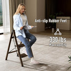 3 Step Ladder,Aluminum Folding Step Stool for Adults,Step Ladder with Wide Anti-Slip Pedal,330 lbs Capacity for Home,Office,Kitchen,Library(Walnut)