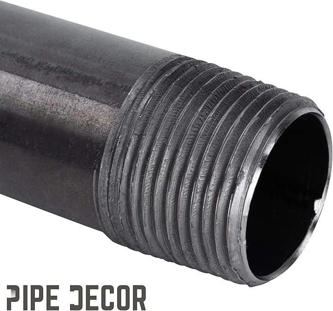 PIPE DÉCOR 1/2” x 11” Malleable Cast Iron Pipe Nipple, Pre-Cut Connectors, Industrial Steel Grey Fits Standard Half Inch Black Threaded Pipes Nipples and Fittings, Build Vintage DIY Furniture, 6 Pack