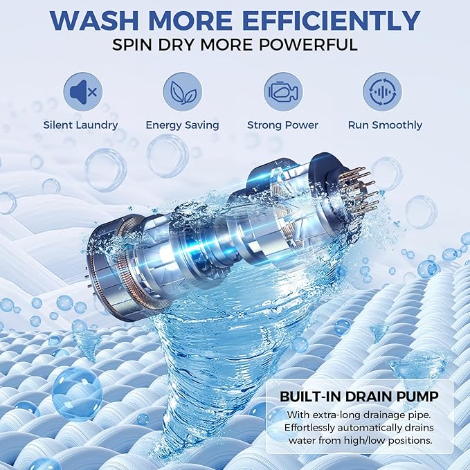 Nictemaw Portable Washing Machine 20Lbs Portable Washer Machine with Drain Pump, 2.8 Cu.ft Compact Washing Machine with 10 Programs 8 Water Levels Laundry Machine for Apartment, Home, Dorms, Rv