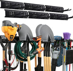 TIDYME Garage Tool Organizer Wall Mount - 96 inches - Sturdy Storage Rack with Adjustable Hooks, Anti-Rust - Easy Installation, 600lbs Capacity - Garden Tool Organizer (06 Racks & 12 Hooks)