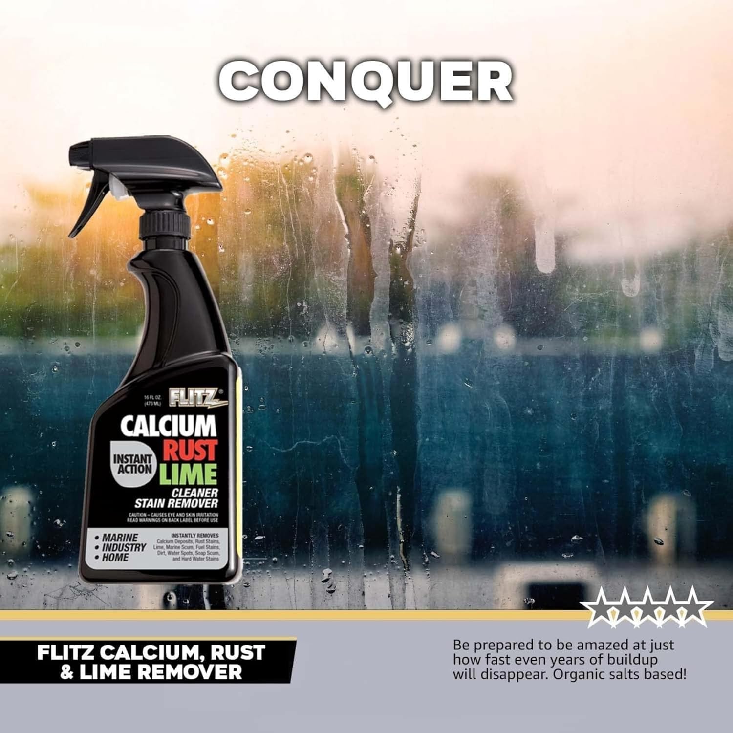 Flitz Calcium, Rust, & Lime Remover - 16oz Bottle of USA-Made Limescale Remover for Toilets, Showers, and More - Powerful Spray that Instantly Eliminates Tarnish, Grease, and Other Grime (6 Pack)