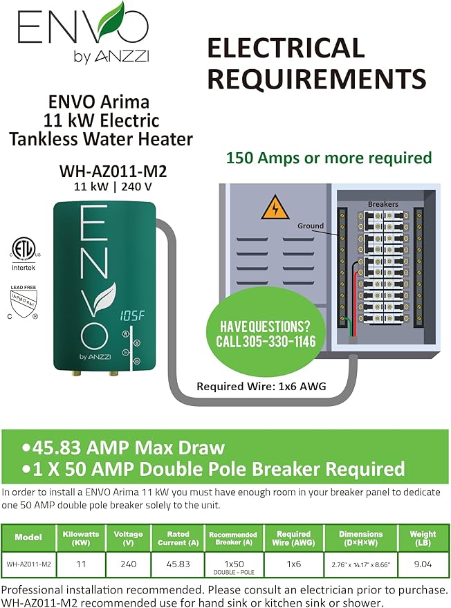 ANZZI Envo ANZZI Electric Tankless Water Heater 11 kW at 240 Volts, Small Enough to Install Anywhere - For for kitchen or bath faucet and shower (WH-AZ011-M2)