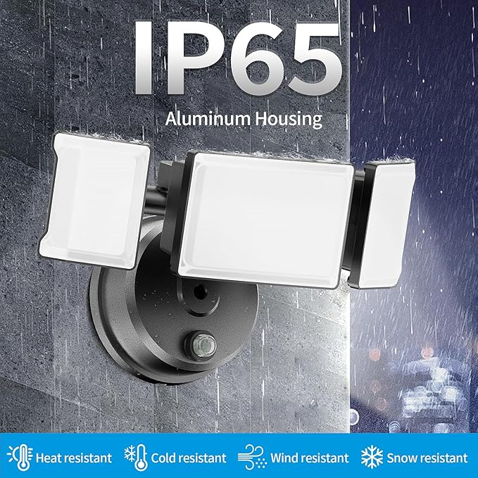 Olafus 60W Flood Lights Dusk to Dawn Outdoor Lighting, IP65 Waterproof LED Security Light with Photocell, 6000LM Dusk Dawn Outside Light, 6500K Black Exterior Floodlight for Yard Garden Porch