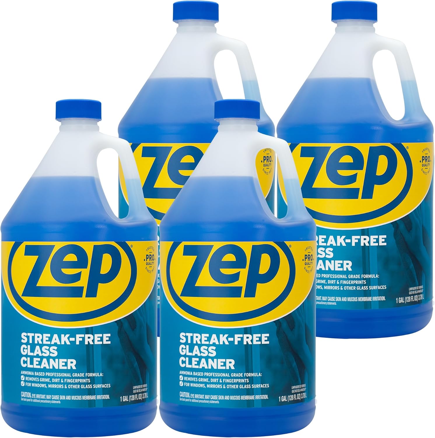 Zep Streak-Free Glass Cleaner - 1 Gallon (Case of 4) ZU1120128 - Professional Grade Formula that Cleans Dirt, Fingerprints, Grime, Smoke Haze, and Toothpaste on Windows, Mirrors, and Other Glass