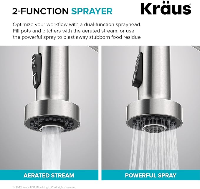 KRAUS Bolden Touchless Sensor Commercial Style 2-Function Single Handle Pull Down Kitchen Faucet in Spot-Free Stainless Steel/Matte Black, KSF-1610SFSMB