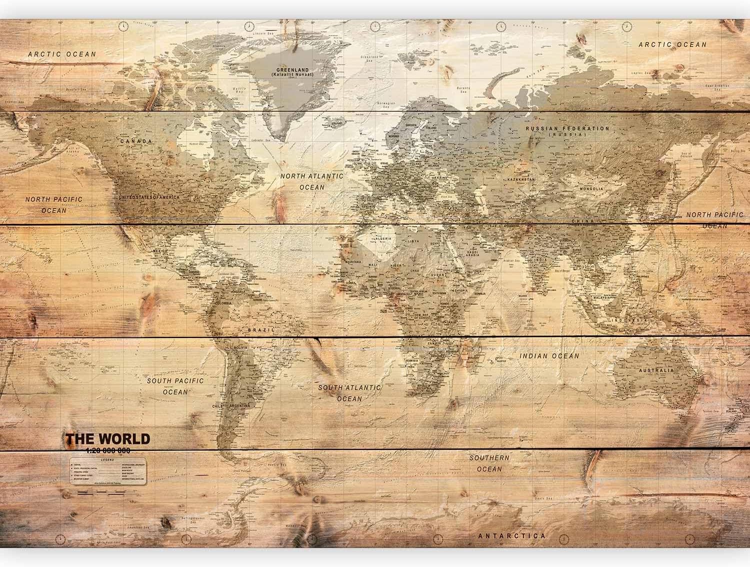 artgeist Wall Mural World Map 173x124 in - Peel and Stick Self-Adhesive Wallpaper Removable Large Sticker Foil Wall Decor Print Picture Image Design Map of The World k-A-0218-a-a