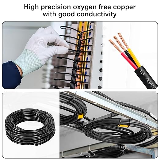 18 Gauge Wire 3 Conductor,18 AWG Electrical Wire Stranded PVC Cord Oxygen-Free Copper Cable,100FT 3 Core Pure Copper Flexible Cable Wire for LED Lamp Lighting Strips Automotive (100FT, 18AWG-3C)…