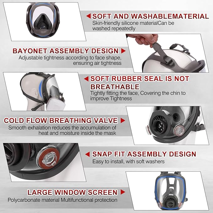 Reusable Half Face and Full Face Gas Mask with Activated Carbon Filter Against Organic Vapor/Dust/Chemical