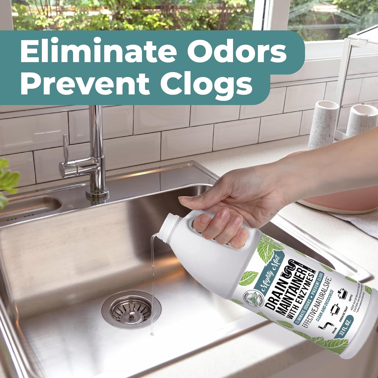 Mighty Mint Drain Maintainer with Enzymes – Drain Cleaner Controls Bad Smells and Prevents Buildup for Drains, Grease Traps, Septic, 32oz