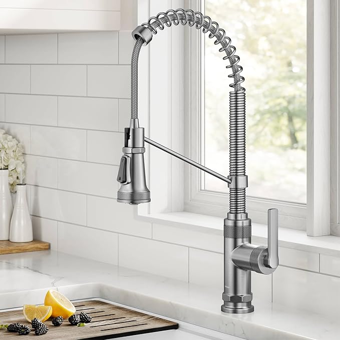 KRAUS Allyn Commercial Style 2-Function Single Handle Pull Down Kitchen Faucet in Spot-Free Stainless Steel, KPF-4110SFS