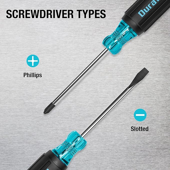 DURATECH 2-Piece S2 Steel Screwdriver Set, Professional Screwdrivers with Non-Slip Cushion Grip & Marked Specifications, Phillips and Flathead Screw Driver, Hand Tool for Home and Industrial Use