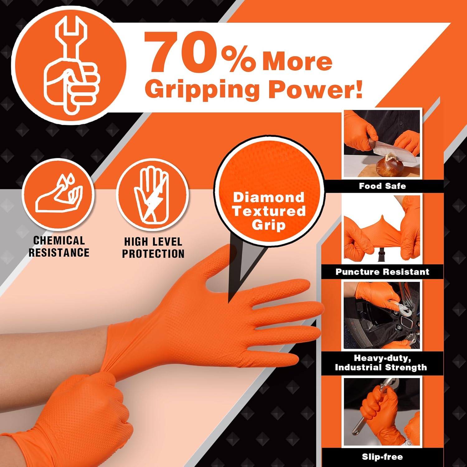 Industrial Nitrile Gloves – Heavy Duty Latex & Powder Free Disposable Gloves with Diamond Texture