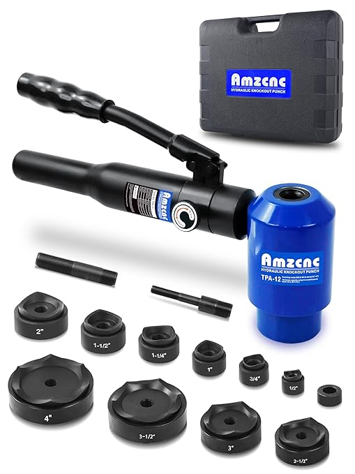 AMZCNC Hydraulic Knockout Hole Punch Driver Kit 1/2 to 4 inch Electrical Conduit Hole Cutter Set KO Tool Kit Metal Sheet Puncher (12TON(1/2"~4"))