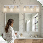 DORESshop 20 Inch Bathroom Light Fixtures, 3-Light Chrome Bathroom Lighting Fixtures Over Mirror with Clear Glass Shade, Vanity Lights for Living Room Bedroom