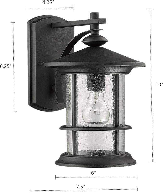 MICSIU Textured Black Outdoor Wall Sconce 2 Pack, Waterproof Exterior Wall Lighting Fixtures with Clear Seedy Glass, 10" Outside Lights for House Front, Porch, Patio, Backyard