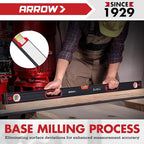 ARROW 3-Piece Spirit Level Set Included 9"/16"/48" Level with 45°/90°/180° Bubbles, Carrying Bag, Aluminum Alloy Body, Precision-Machined Base & Shockproof Rubber End Caps for Construction, Carpentry