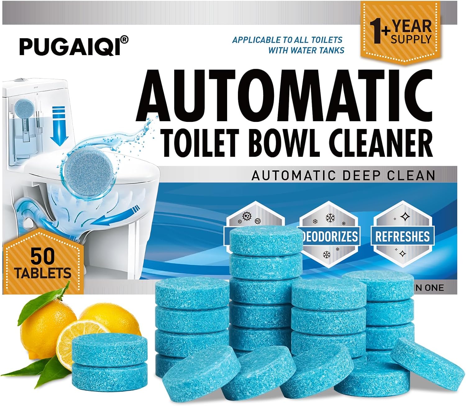 Toilet Bowl Cleaner Tablets Blue Toilet Tank Cleaners, Septic-Safe Hard Water Stain Remove, Effervescent Stain Odor Remover Bathroom， Automatic Toilet Cleaning & Deodorizer, Fresh Scent - 50 Tabs kkk